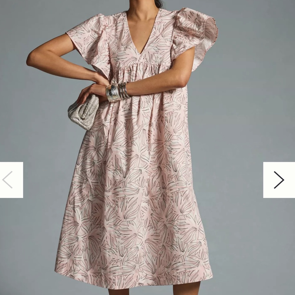 Anthropologie Maeve Printed Flutter-Sleeve Babydoll Dress